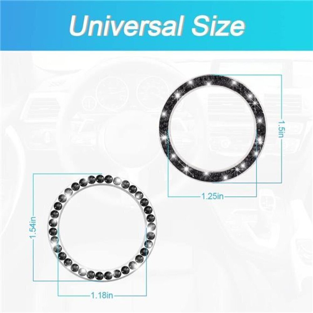Car Start Button Bling Rhinestone Diamond Engine Button Ring 2-Pack Black - Picture 2 of 7
